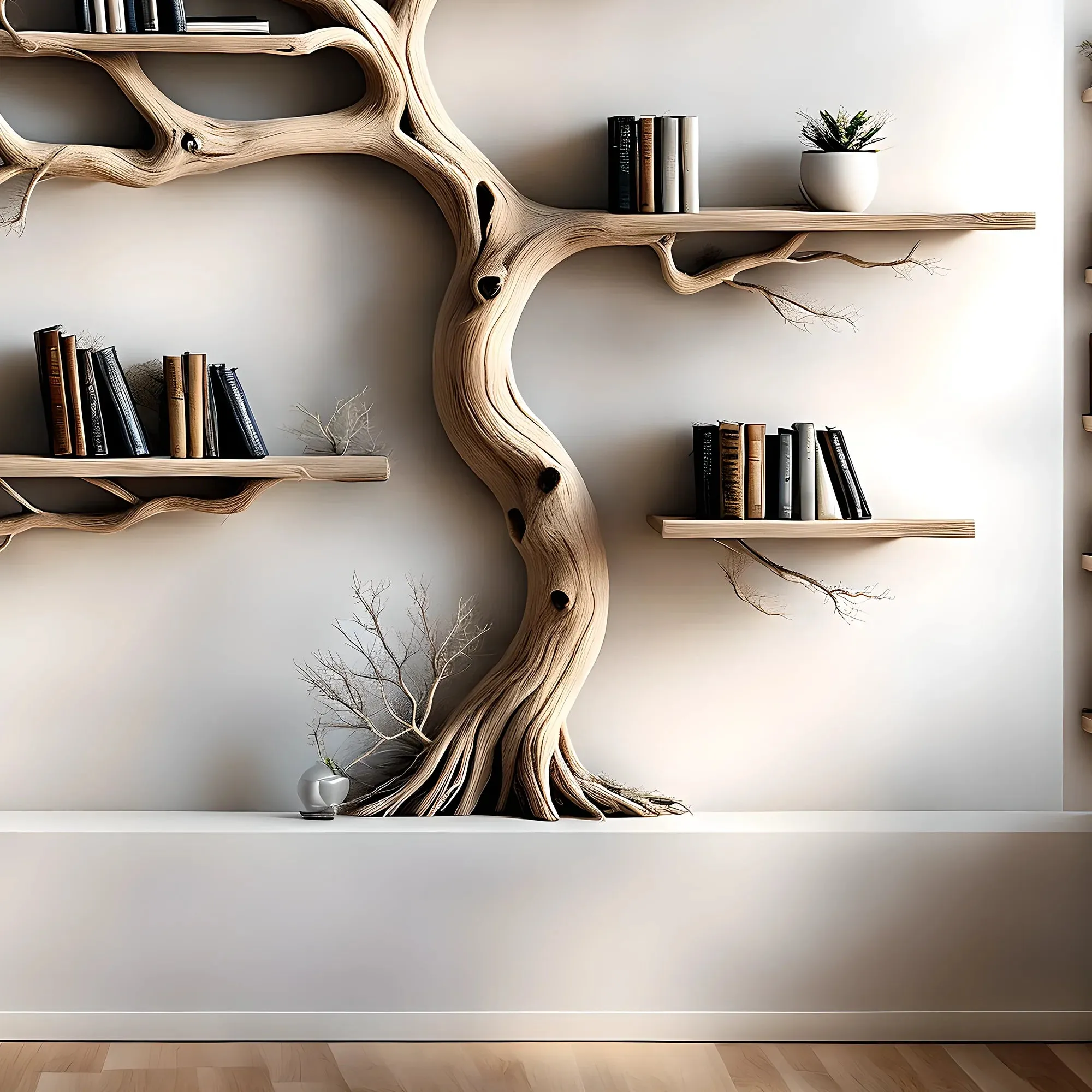 Wooden Tree Bookshelf Handmade Organizer for Living Room