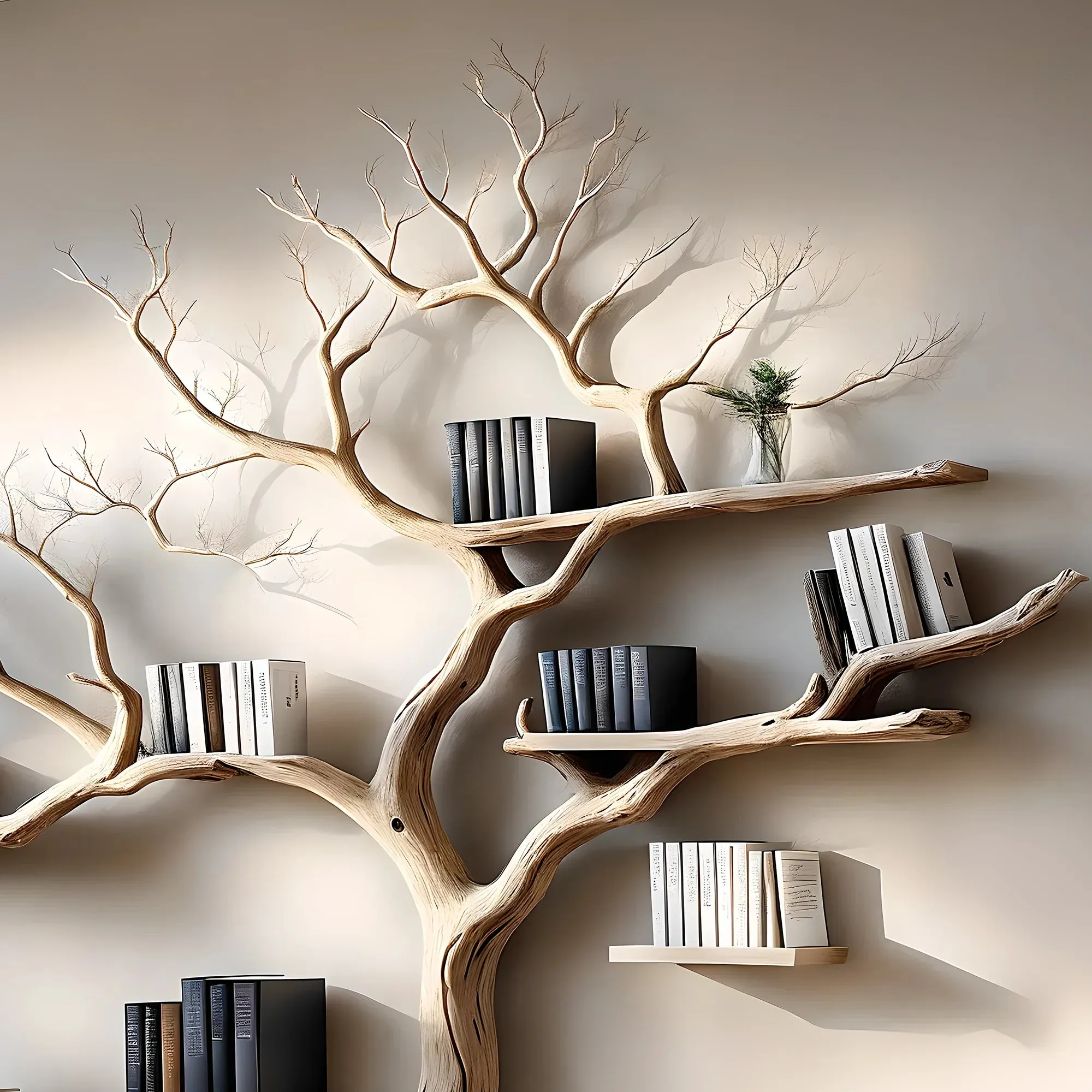 Wooden Branch Bookshelf Rustic Handmade Home Decoration
