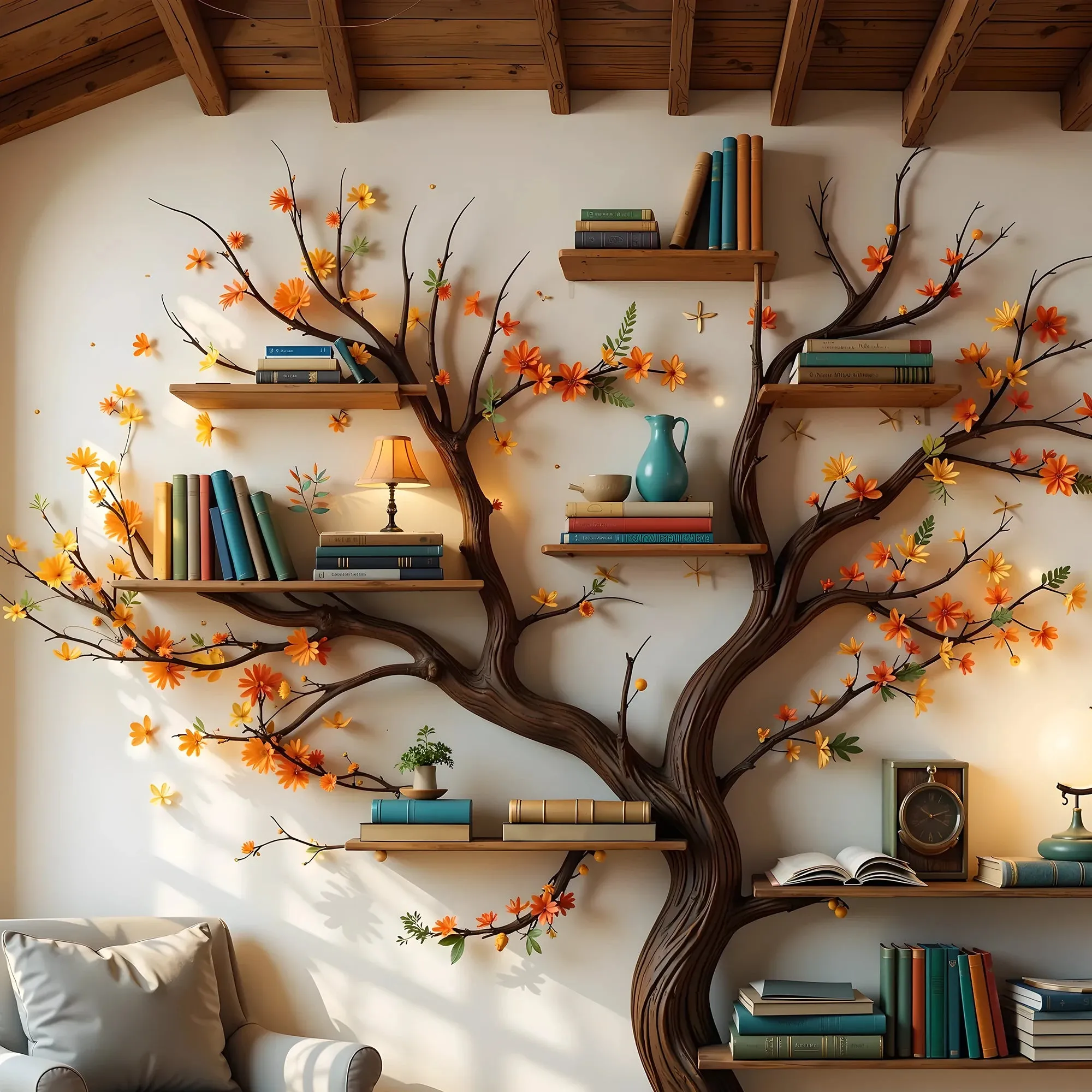 Wooden Tree Shelf Artistic Handmade Display for Souvenirs