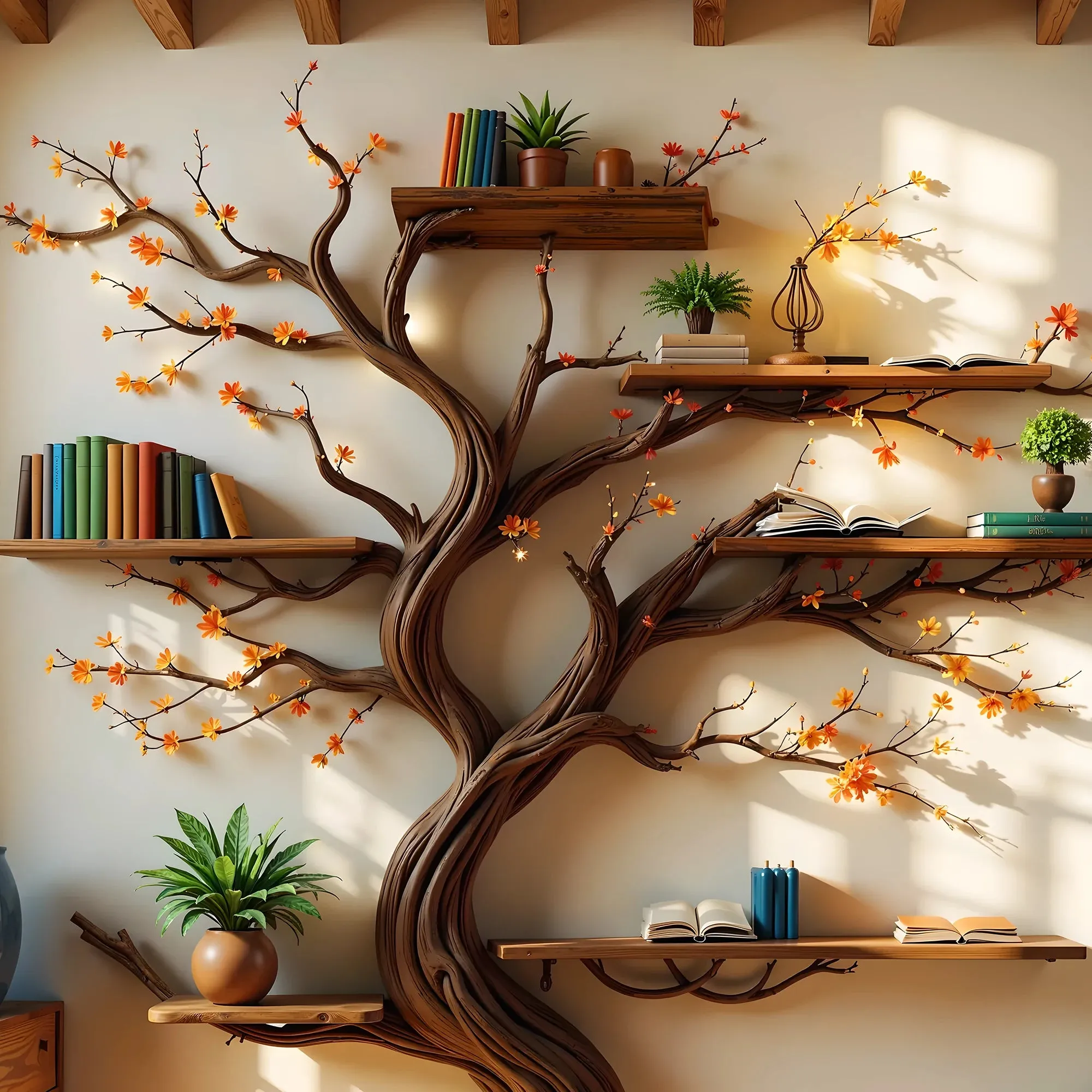 Wall Mounted Bookshelf Driftwood Inspired Home Decoration